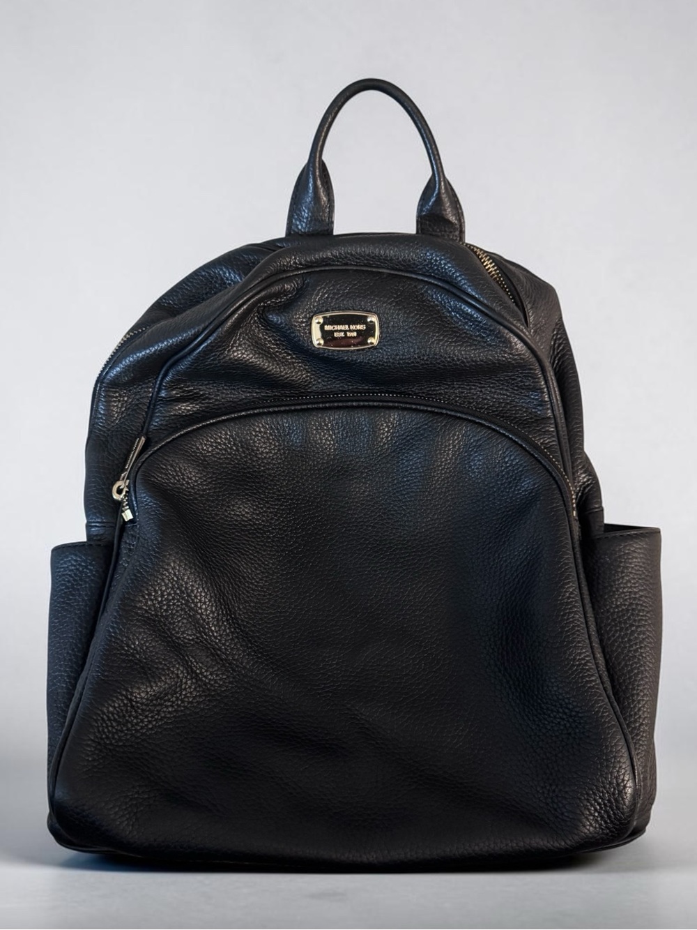 Michael Kors Medium Black Pebbled Leather Backpack Purse with Gold Hardware